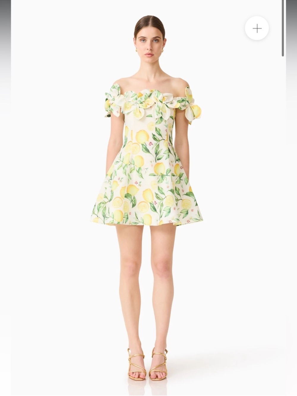 elliatt hana white & yellow lemon print off the shoulder mini dress size small